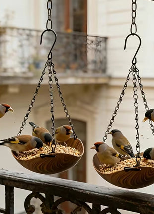 Two-Pack Hanging Bird Feeders, Wood-Grain Design Feeder with Metal Chain and S-Hook