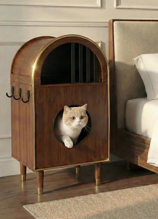 2-Tier Cat Litter Box Enclosure & Condo Cat Bed – Modern Arch Cat House Furniture for 2 Cats (Espresso)