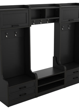 4-in-1 Hall Tree Entryway Storage Bench with Coat Hooks & Cabinet