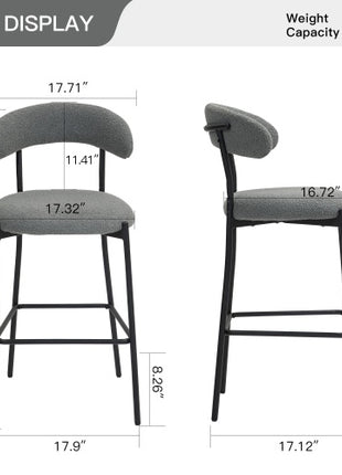 Teddy Fabric Likeshoppe Counter Height Bar Stool – Modern Kitchen Island Bar Chair with Black Metal Base & Footrest