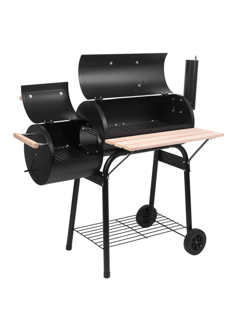 Black Carbon Charcoal Grill Smoker – Outdoor BBQ Oven with Thermometer & Side Smoker
