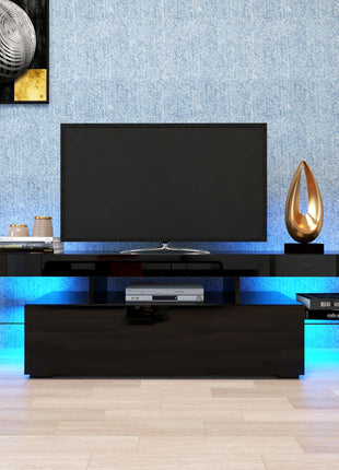 Likeshoppe Modern Black TV Stand 20 Colors LED TV Stand W Remote Control Lights-lsb