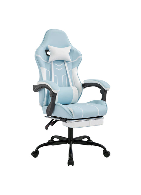Ergonomic Gaming Chair with Footrest – Reclining Computer Desk Chair with Lumbar Massage Blue White