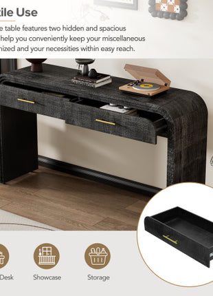 Vintage Silhouette Likeshoppe Console Table in Antique Black – Entryway Table with Drawers & Modern Curved Design (59”)