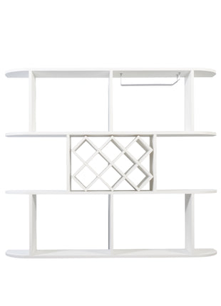 Likeshoppe Wall Mounted 3 Tier Wine Rack with Glass Holder – Rustic Wooden Wine Storage Shelf for Home Bar, Kitchen & Dining Room (White)