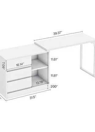 L-Shaped Makeup Vanity Desk with Drawers – Modern White Dressing Table with Storage Cabinet