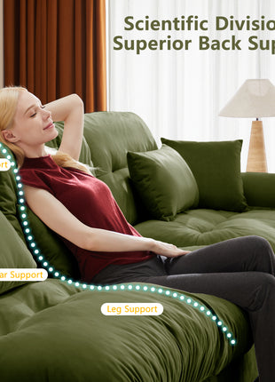 Olive Green Velvet U-Shaped Cloud Sectional Sofa – Luxury 4-Seater Modular Couch with Deep Seating & Ottomans