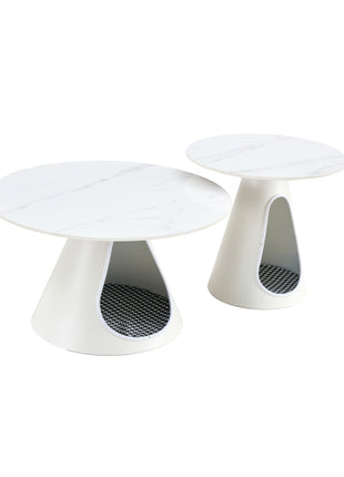 2-Piece Round Coffee Table Set with Cat Beds – Marble Top Modern Pet Friendly Living Room Tables