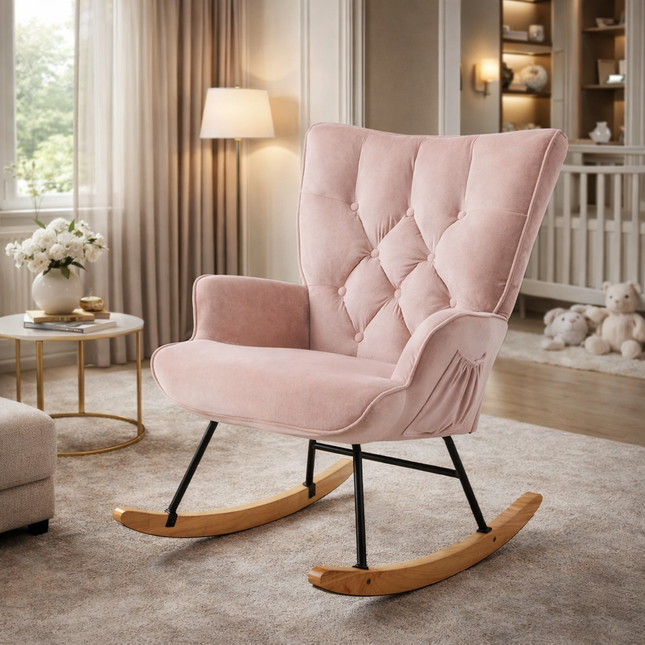 Rocking Chair with High Back Upholstered Rocking Chair Modern Rocking Chair for Living Room, Nursery and Bedroom