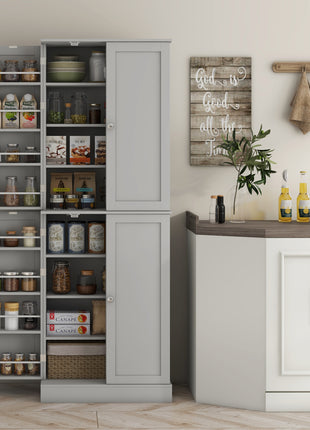 Tall Kitchen Pantry Cabinet with Adjustable Shelves – 8-Tier Food Storage Organizer with Door Spice Racks