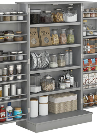 5-Tier Kitchen Pantry Cabinet with Spice Rack – Space-Saving Storage Cupboard with Adjustable Shelves (Gray)