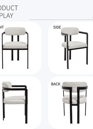 Mid-Century Boucle Dining Chairs Set of 2 – Upholstered Kitchen Chairs with Black Metal Legs