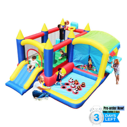 BC9-7 in 1 Inflatable Bounce House, Bouncy House with Ball Pit for Kids Indoor Outdoor Party Family Fun, Obstacles, Toddler Jump Bouncy Castle with Ball Pit for Birthday Party Gifts - Likeshoppe 