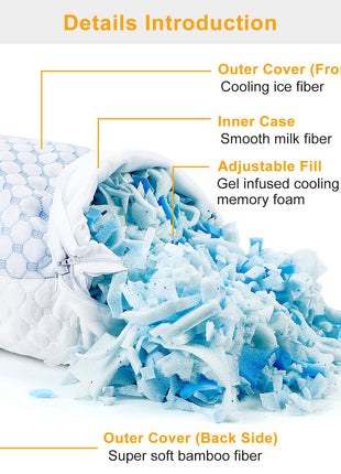 Cooling Memory Foam Pillow with Adjustable Fill – Gel-Infused Dual-Sided Cooling & Bamboo Pillow for Neck Support