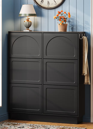 Narrow Flip Drawer Shoe Cabinet with 6 Storage Drawers – Space Saving Entryway Organizer