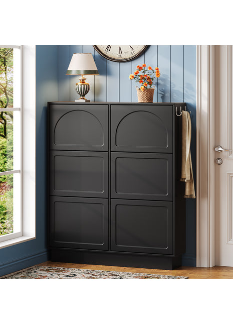 Narrow Flip Drawer Shoe Cabinet with 6 Storage Drawers – Space Saving Entryway Organizer