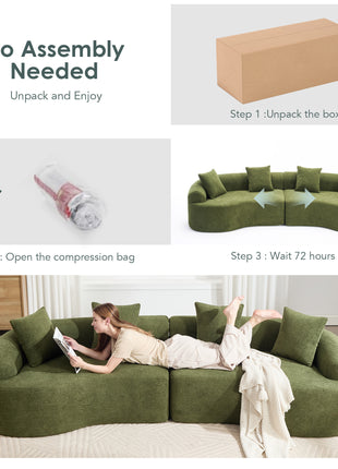 110" Curved Boneless Modular Sectional Sofa – Chenille Compression Couch (Green)
