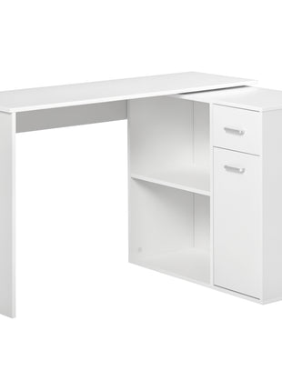 L Shaped Computer Desk, 180° Rotating Corner Desk with Storage Shelves, Drawer and Cabinet, Study Workstation for Home Office, White