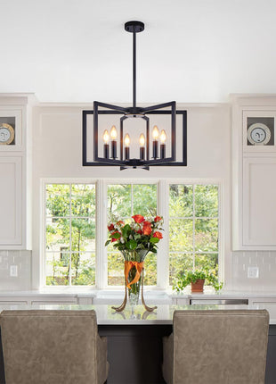 Likeshoppe Industrial Black Metal Chandelier with 6 Lights – Modern Geometric Pendant Lighting for Dining Room or Kitchen