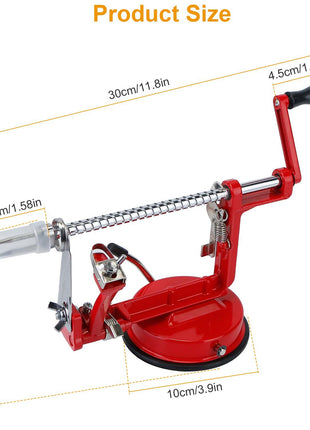 3-in-1 Apple Peeler Slicer Corer – Stainless Steel Hand Crank Fruit Peeling Machine with Suction Base