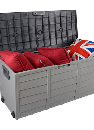 75 Gallon Outdoor Storage Deck Box with Wheels – Weatherproof Garden Tool & Patio Cushion Storage (Grey)
