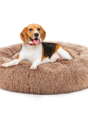 Fluffy Plush Pet Bed Round Anti-Slip Faux Fur Cat Dog Bed Washable Calming Bed