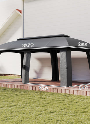 10' x 20' Outdoor Patio Gazebo with Netting – Large Garden Canopy Shelter with Vented Roof