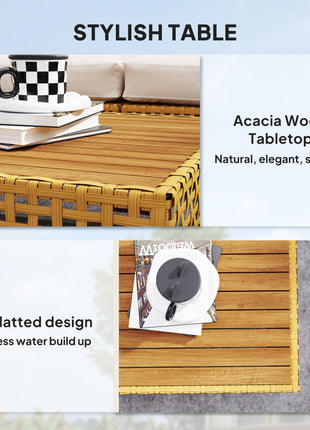 7 Piece Wicker Patio Furniture Set with Cushions & Acacia Wood Table