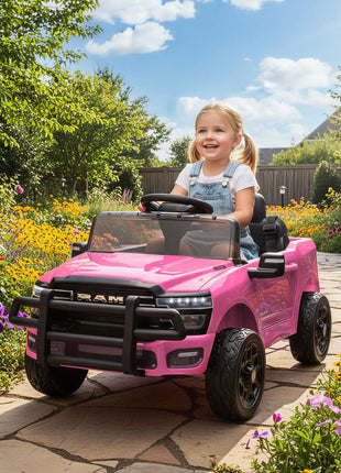 12V Kids Ride on Car, Licensed Dodge RAM 3500 Ride on Toys with Dual Motors, Remote Control for Toddlers, Pink