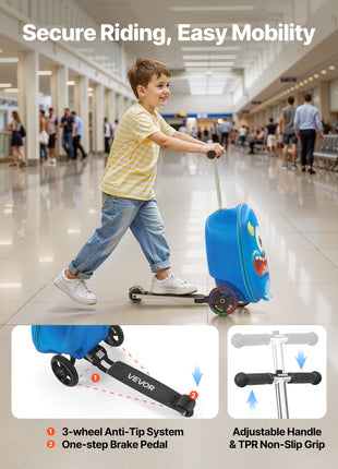 20" Kids Ride-On Scooter Luggage with Flash Wheels – Blue