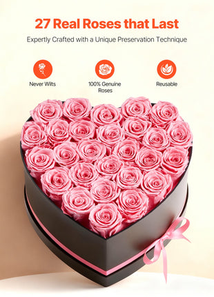 27 Preserved Roses Heart Box – Forever Flowers Gift for Women Wife Mom Anniversary Valentine’s Day