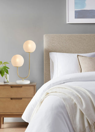 Modern Gold 2-Light Globe Table Lamp with Frosted Glass Shades – Elegant Desk Lamp for Bedroom, Living Room & Office