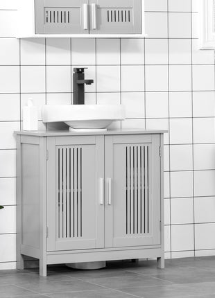 Likeshoppe Under Sink Bathroom Cabinet Gray – Pedestal Sink Storage Vanity with Adjustable Shelf & U-Shaped Cut-Out for Small Bathrooms