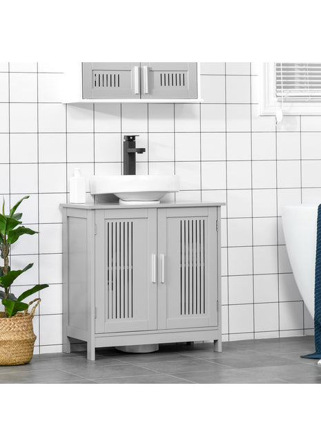 Likeshoppe Under Sink Bathroom Cabinet Gray – Pedestal Sink Storage Vanity with Adjustable Shelf & U-Shaped Cut-Out for Small Bathrooms