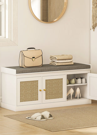 Likeshoppe Rattan Shoe Storage Bench with Cushion – Entryway Shoe Organizer Seat for Hallway