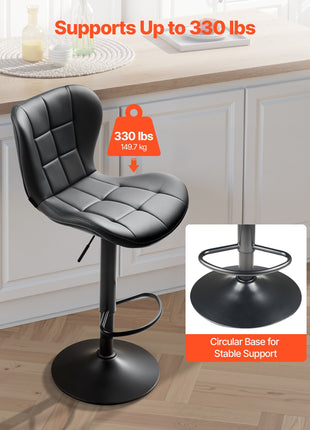Likeshoppe Adjustable Bar Stools Set of 2 – Swivel PU Leather Counter Height Chairs for Kitchen Island