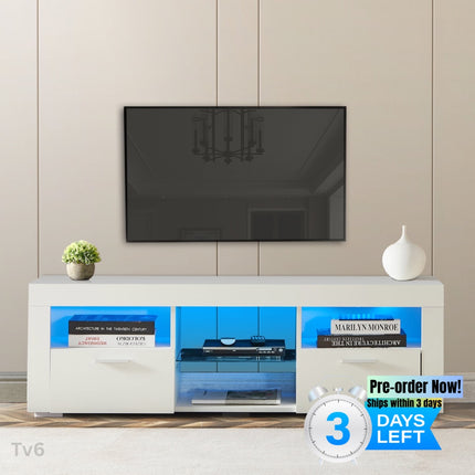 TV6- White morden TV Stand with LED Lights,high glossy front TV Cabinet,can be assembled in Lounge Room, Living Room or Bedroom,color:WHITE - Likeshoppe 