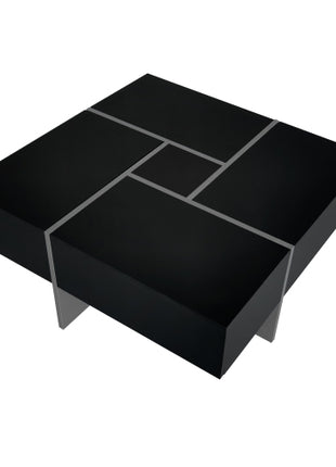 Likeshoppe Modern Square Coffee Table with Hidden Storage – Black High Gloss Lift Top Table with Sliding Expandable Design (31.5")