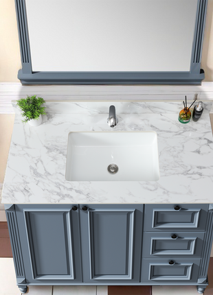 43" Carrara White Bathroom Vanity Top with Sink – Sintered Stone Countertop with Backsplash