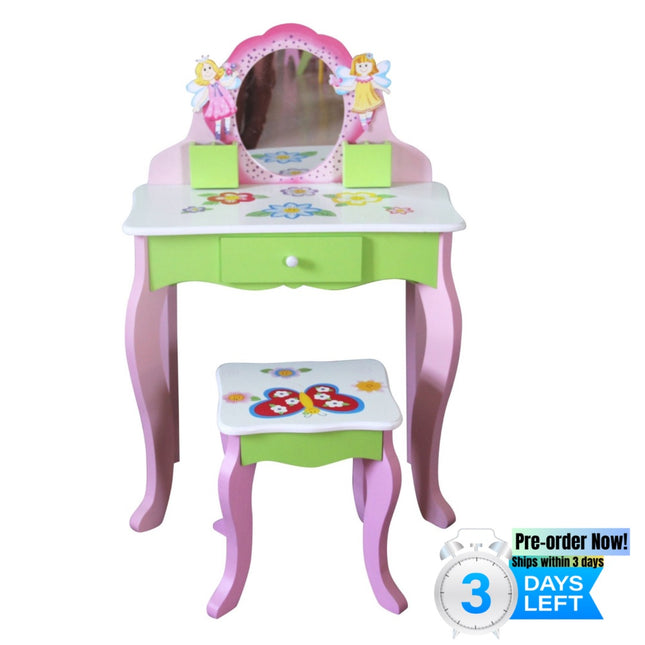 AY4- Kids Funnel Layla Girls Flower Vanity Set with Stool - Likeshoppe 