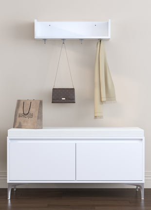 Wall Mounted Entryway Shelf with Hooks & Shoe Storage Bench – Modern Organizer