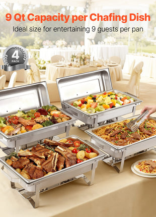 9 Qt Stainless Steel Chafing Dish Set 4 Pack Buffet Food Warmer with Fuel Holders