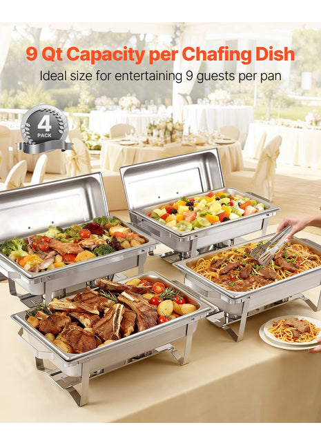 9 Qt Stainless Steel Chafing Dish Set 4 Pack Buffet Food Warmer with Fuel Holders