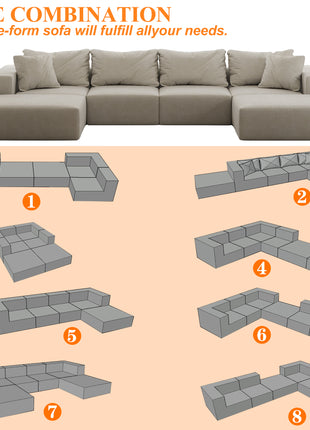Likeshoppe Oversized Cloud Modular Sectional Sofa – 162" Beige Chenille L-Shaped Living Room Couch with 6 Pillows