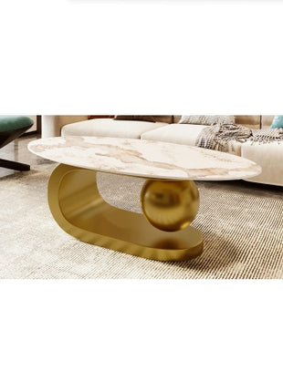 Modern Oval Marble Coffee Table with Gold Stainless Steel Base – 47" Luxury Table