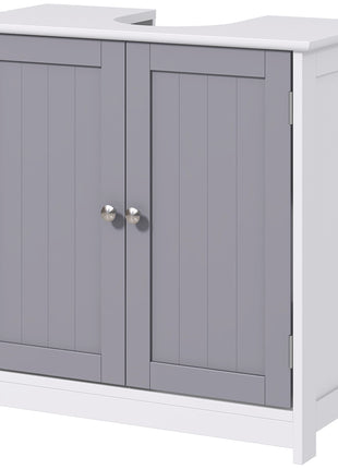 Likeshoppe Under Sink Bathroom Cabinet with U-Shaped Cut-Out – White & Gray Space Saving Vanity Storage with Adjustable Shelf for Small Bathrooms