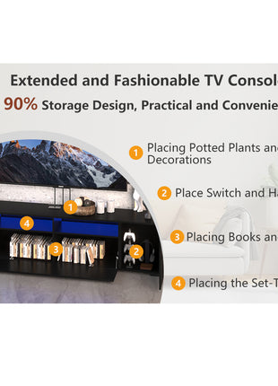 LED TV Console with Storage & RGB Lights – Modern Entertainment Center for TVs Up to 80"