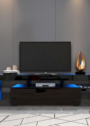 Likeshoppe Modern Black TV Stand 20 Colors LED TV Stand W Remote Control Lights-lsb