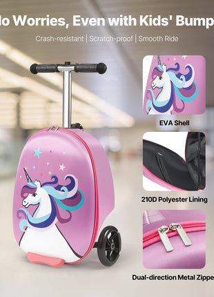 20" Kids Ride-On Scooter Luggage with Flash Wheels – Purple