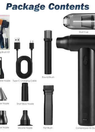 Electric Compressed Air Duster 250,000RPM – Cordless Air Blower Vacuum Cleaner with 18 Accessories